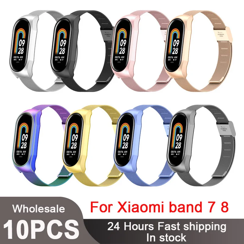 

10Pcs/Pack Metal Mesh Stainless Steel Strap for Xiaomi Mi Band 7 8 Smart Bracelet Replacement Accessories Watchband Miband 8 7