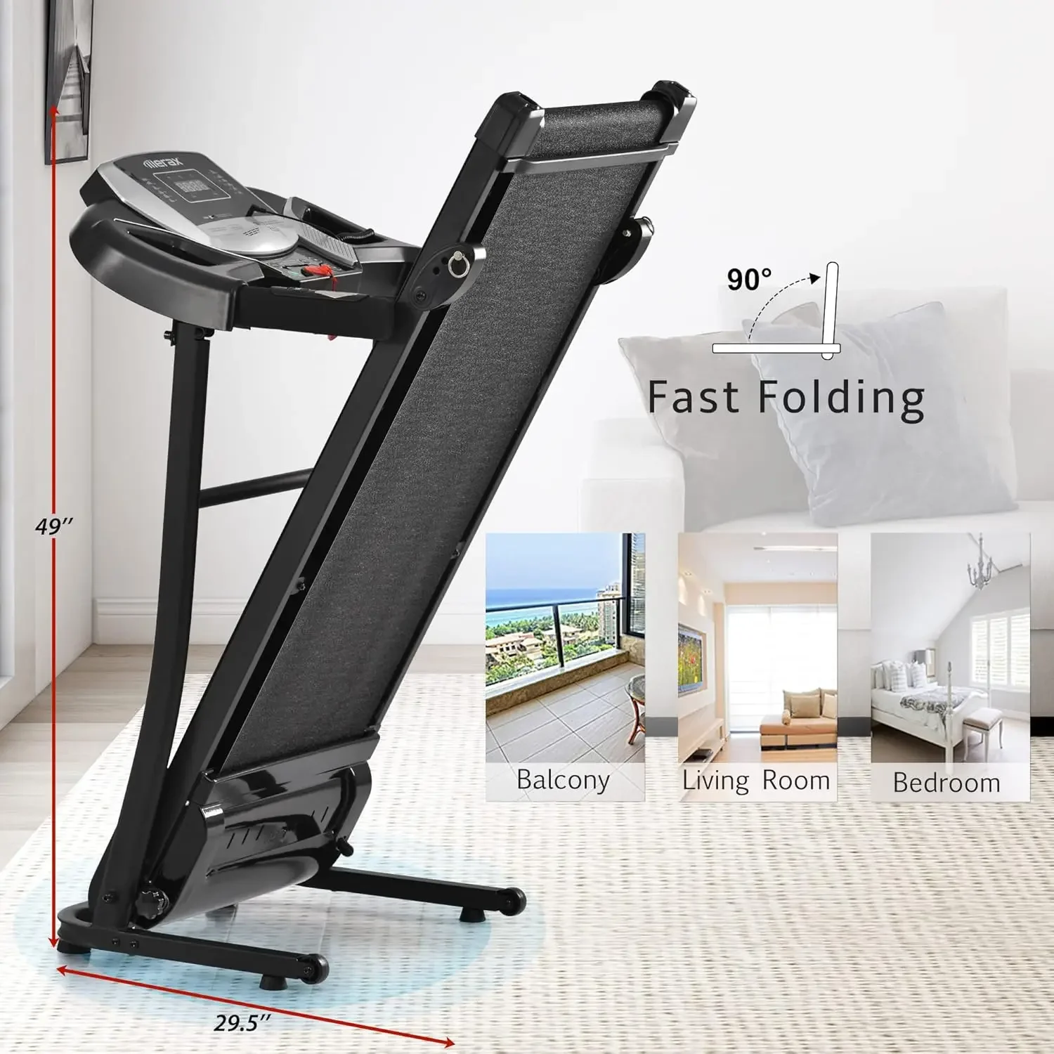 

Electric Folding Treadmill – Easy Assembly Fitness Motorized Running Jogging Machine with Speakers for Home Use