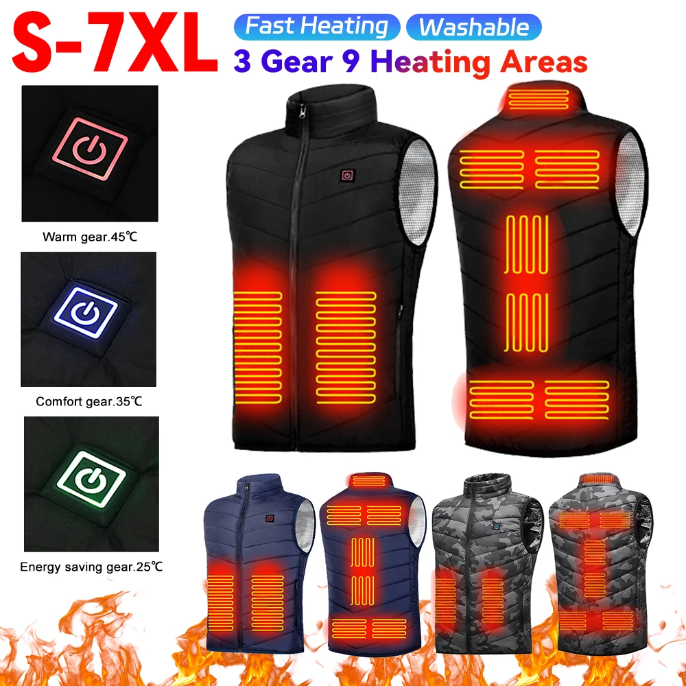 

9 Area Heating Vest Men/Women Casual Smart Temperature Control Heating Cotton Vest Flexible Thermal Winter Autumn Warm Jacket