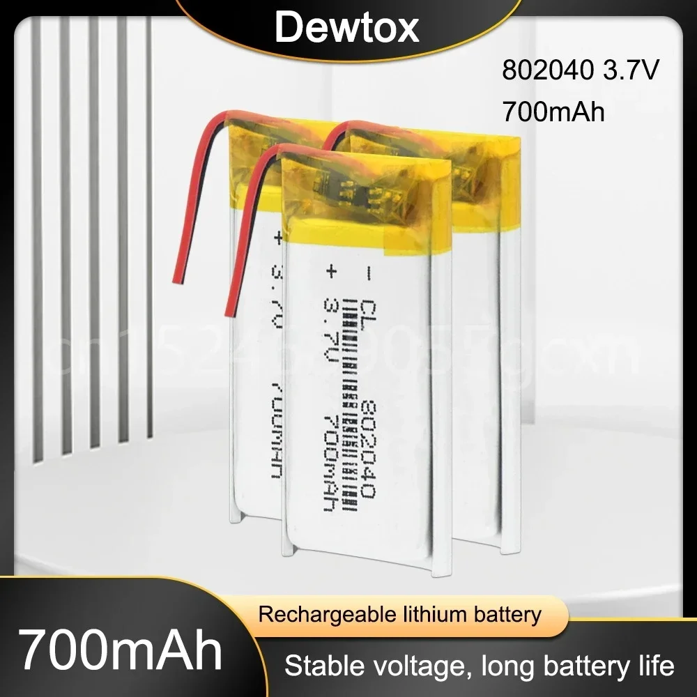 Rechargeable 700mAh Battery 802040 Lithium Polymer Li-Po Li Ion Rechargeable Lipo Cells for MP3 MP4 Bluetooth Speaker