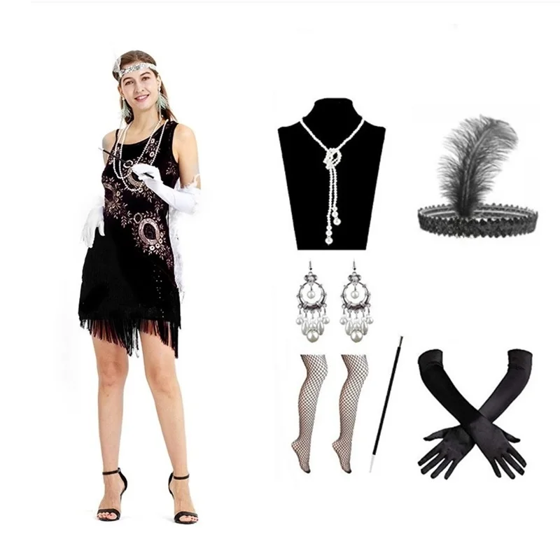 Retro 920s Sequin ter Dr Latin Dance Dr Sexy mid Taille Lente Collectie Dames Faion KTV Kostuum Geen Merk