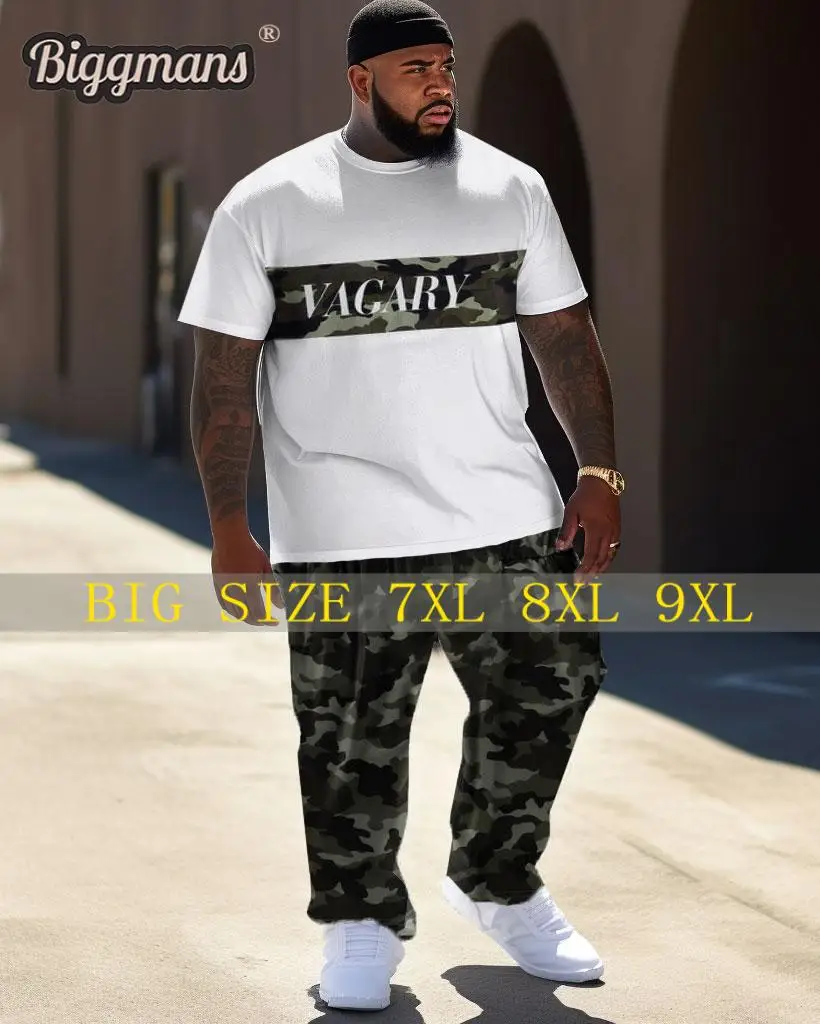 Biggmans Camouflage Two Piece T-Shirt Sets for Men\'s Clothing Casual Street Hip-Hop Large Pants Big Plus Size Suit