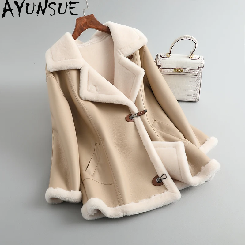 AYUNSUE Damenjacke aus natürlicher Wolle, mittellange Lammfelljacke, Damenbekleidung, elegant, Winter, neu in Oberbekleidung, 2025, Abrigo Mujer