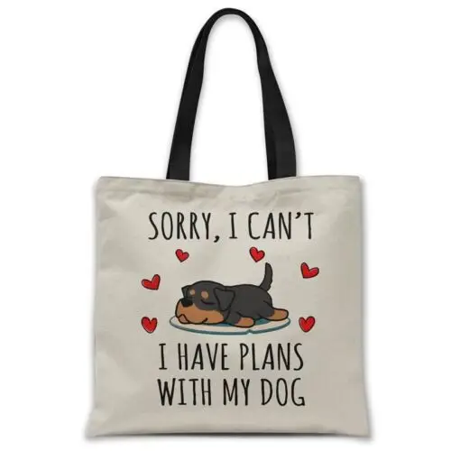 Polarshe Canvas tote bags Sorry I have plans with my dog (ROTTWEILER) dog lover gift