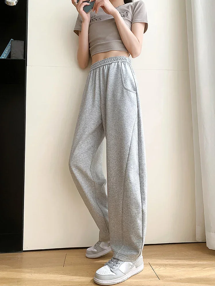 

Women's Joggers 2024 Autumn Lace Up Kintted Slacks High Waist Straight Pants Wide Leg Trousers for Women Black Baggy Sweatpants