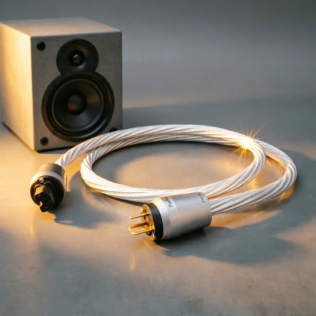 HiFi Audiophile 8N OCC Silver Power Cord for Tube Amp & DAC, 14AWG Mono-Filament Shielded AC Cable, EU/US/AU Plug, Ultra-Low