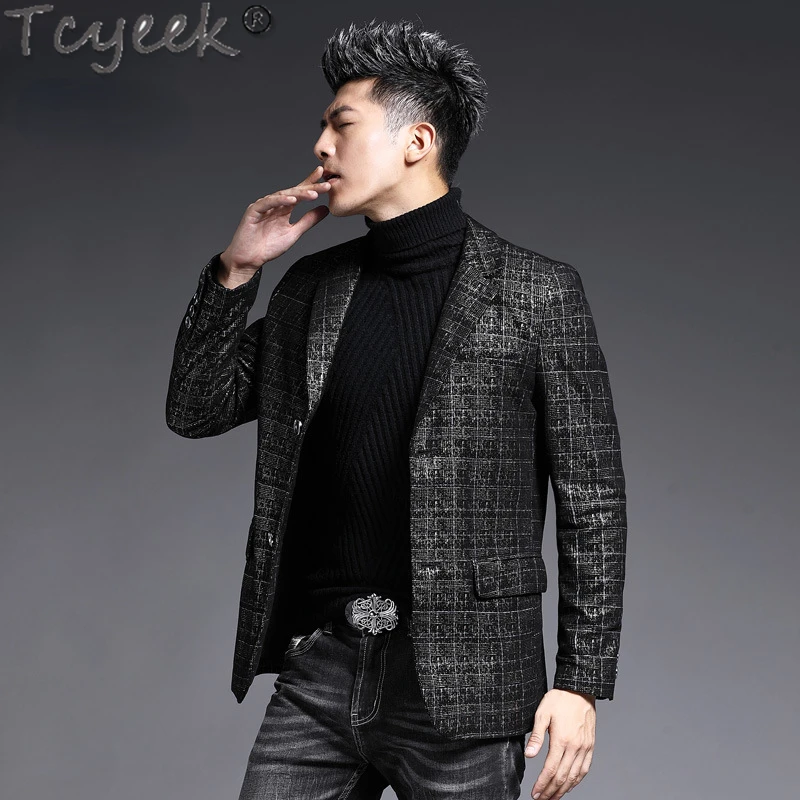 

Tcyeek Real Leather Jacket Men Spring Fall Short Suit Jackets Fashion Real Sheepskin Coat for Man Clothing Chaquetas Hombre Tide