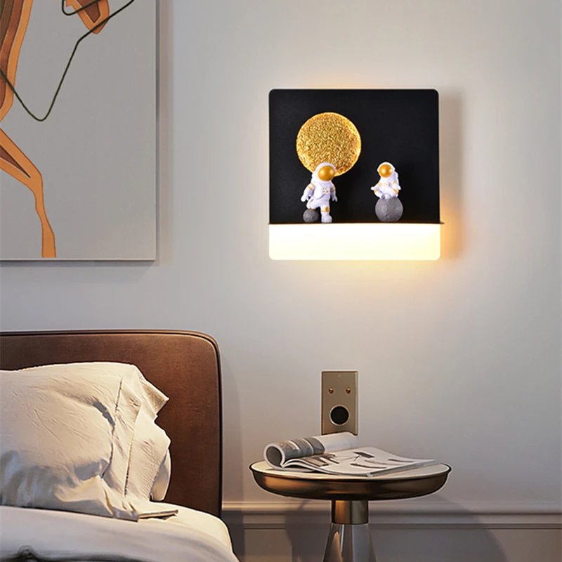 LED astronaut small wall lamp bedroom bedside lamp living room background wall aisle personality astronaut moon children's room