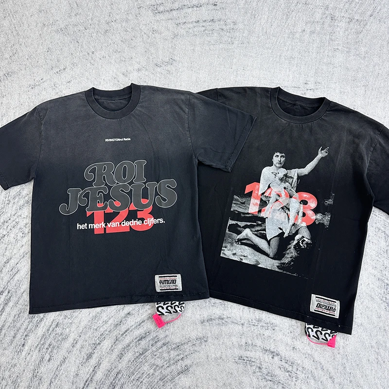 

Ретро-футболка оверсайз с принтом номера 23 в американском уличном стиле, из плотной ткани, для хип-хопа, модная молодежная одежда