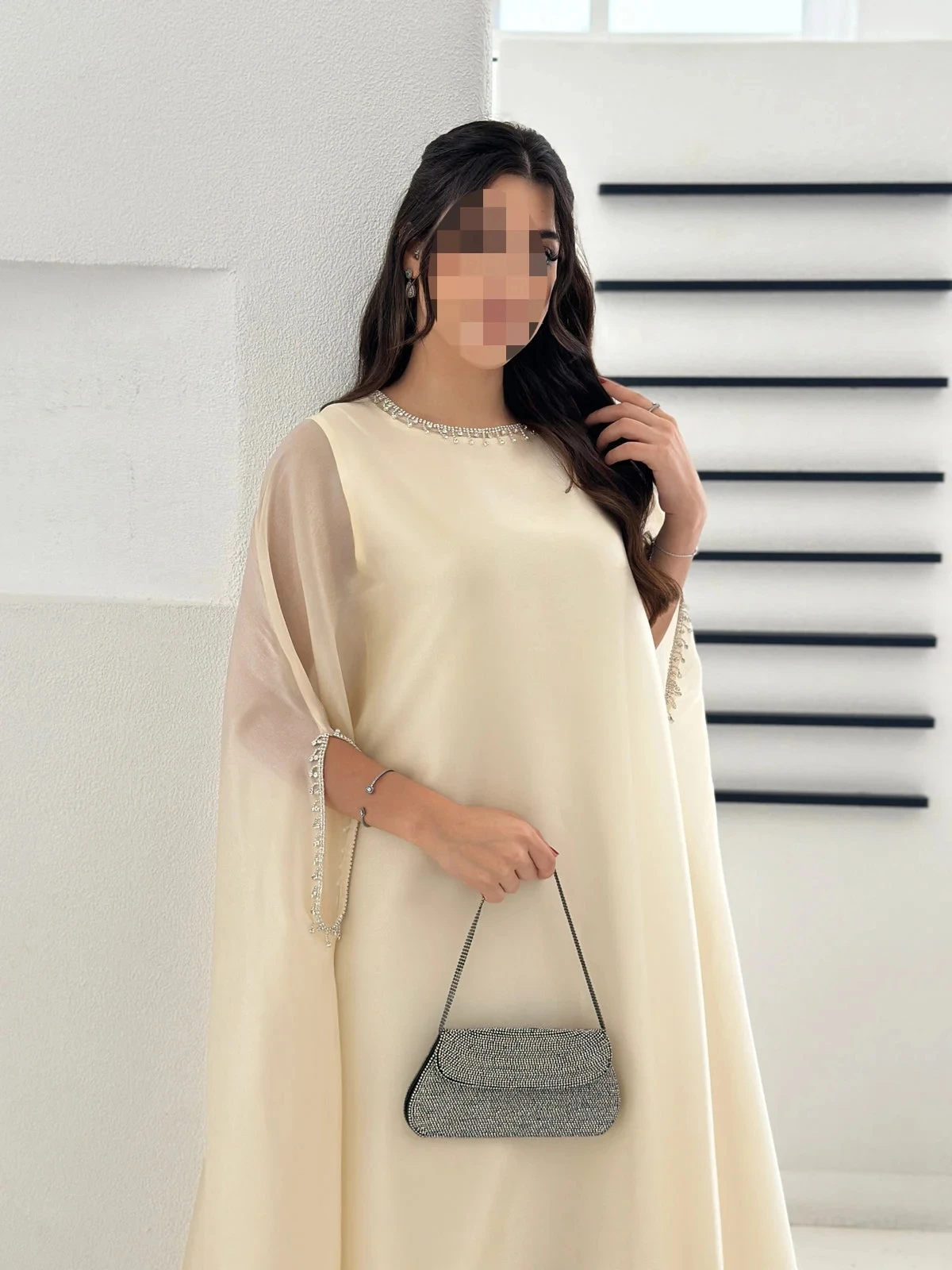 Elegant Champagne Chiffon O-Neck Prom Dresses Muslim Arabian Dubai Abaya For Ramadan Middle Eastern Arab style For Women 2024