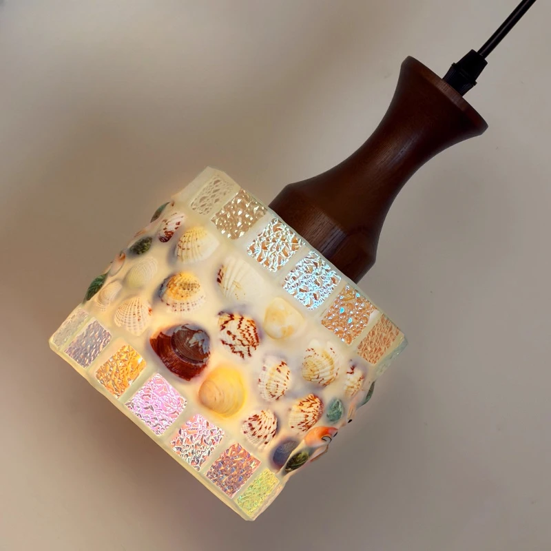 الحديثة الإبداعية قذيفة الزجاج مُثبتة في السقف ضوء خشبي LED مصباح معلق غرفة المعيشة غرفة نوم مطعم المطبخ الراتنج الثريا