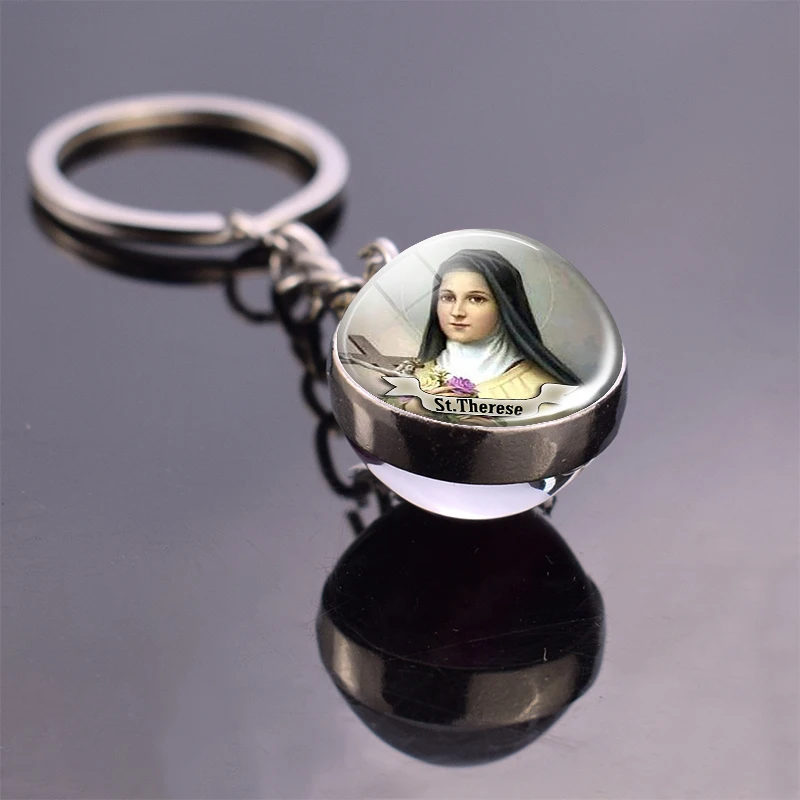 Religious Keychain St Francis Double Sided Key Chains Catholic Glass Ball Pendant Keyring Jewelry Keychain Jesus Christian Gifts