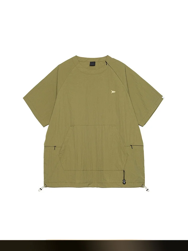 

NTED Mountain Series Men's T-irt Summer New Loose ort Sve Outdoor Waterproof Large ket Youth Faion Pure Color