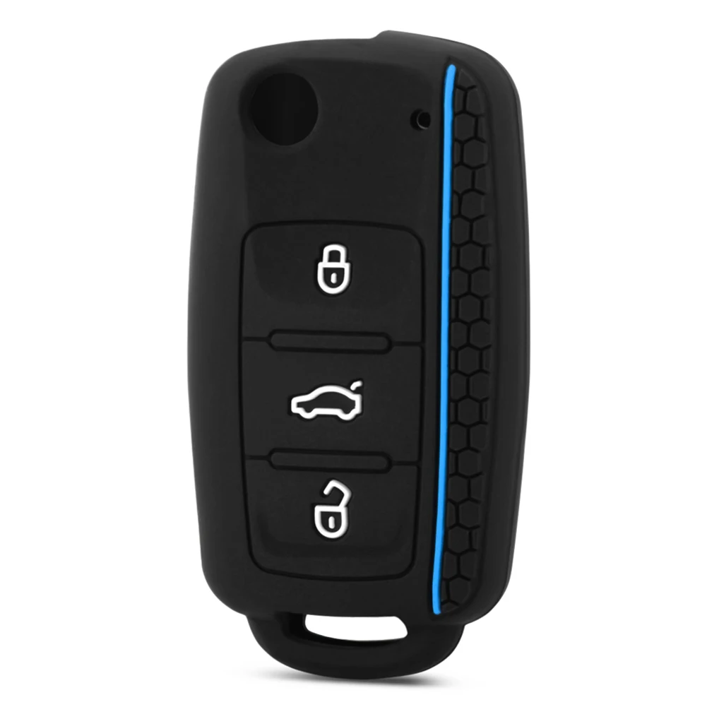 Car Remote Key Fob Silicone Car Key Protection Shell Bag 3 Buttons Remote Key Fob Case Cover for VW Polo Phaeton Skoda Seat Bora