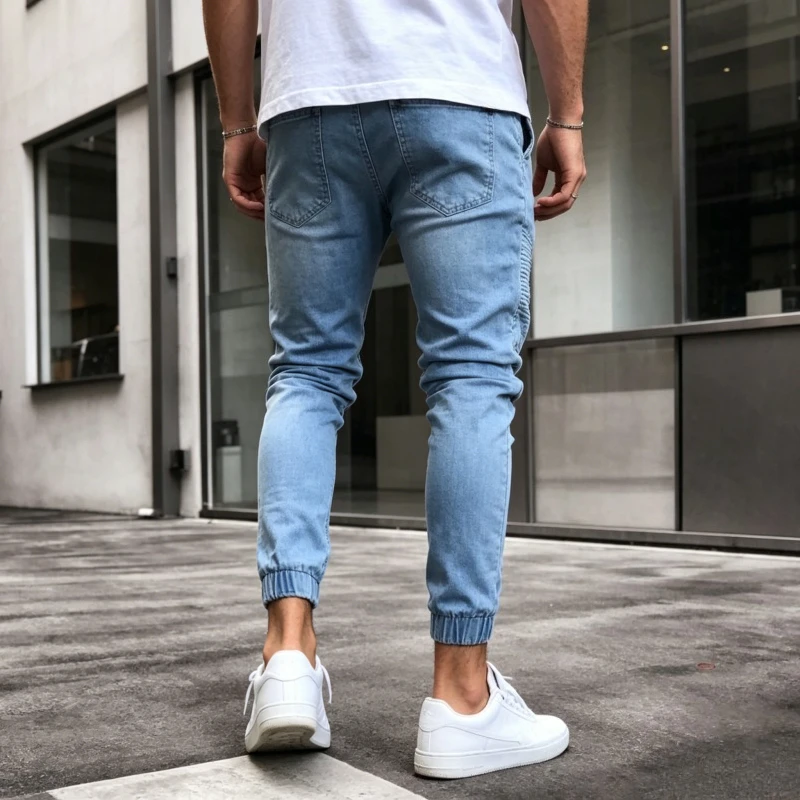 Denim Pencil Pants Men Vintage Washed Jeans High Waist Pockets Zipper Fly Basics Ankle Length Trousers 2026 Casual Denims Summer