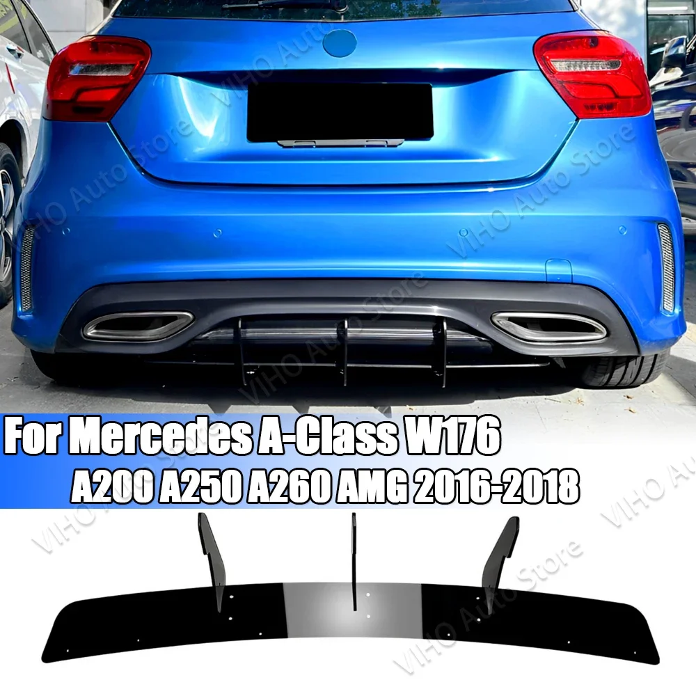 

4 Fins Glossy Black Car Rear Bumper Diffuser Rear Side Splitters Spoiler Lip For Mercedes Benz A Class W176 AMG Line 2016-2018