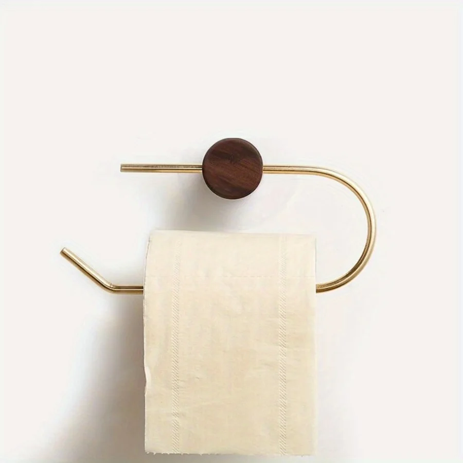 Toilettenpapierhalter aus Holz, ohne Bohren, Küchenaufbewahrung, Handtuchhalter aus Messing, Badezimmerzubehör, selbstklebendes, an der Wand montiertes Taschentuchregal