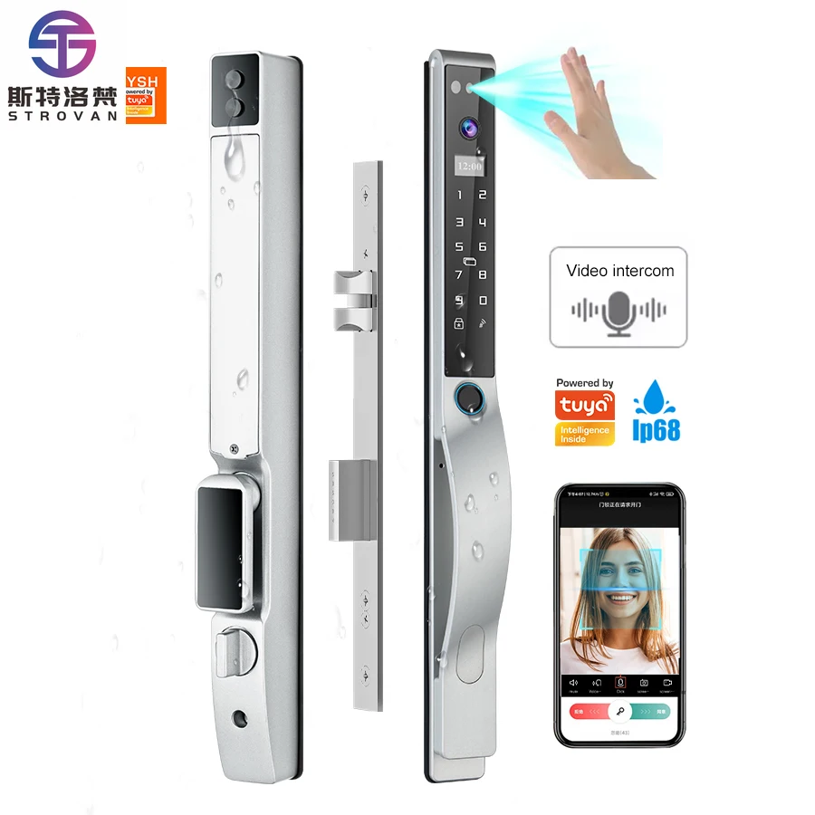 

STLF Tuya Smart Lock for Exterior Digital Electronic Fingerprint Waterproof IP68 Aluminum Steel Double Sided Sliding WiFi Wood