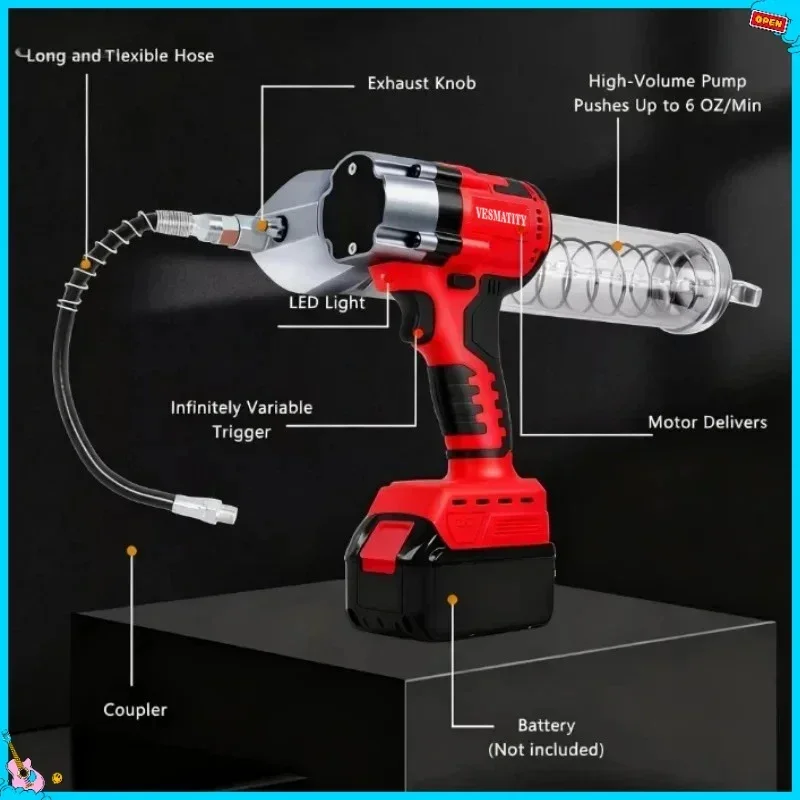 Electric Grease Gun High Pressure Lubricating Oil Injector Machine Grease Guns for Auto Repair Fit Milwaukee Battery