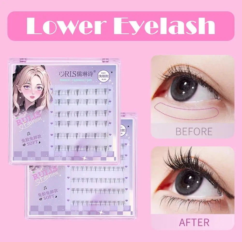 

No-Glue False Eyelashes For Beginners Thin Natural Simulation Lower Lashes Segmented Style Self-Adhesive Single Cluster Cur N1E2