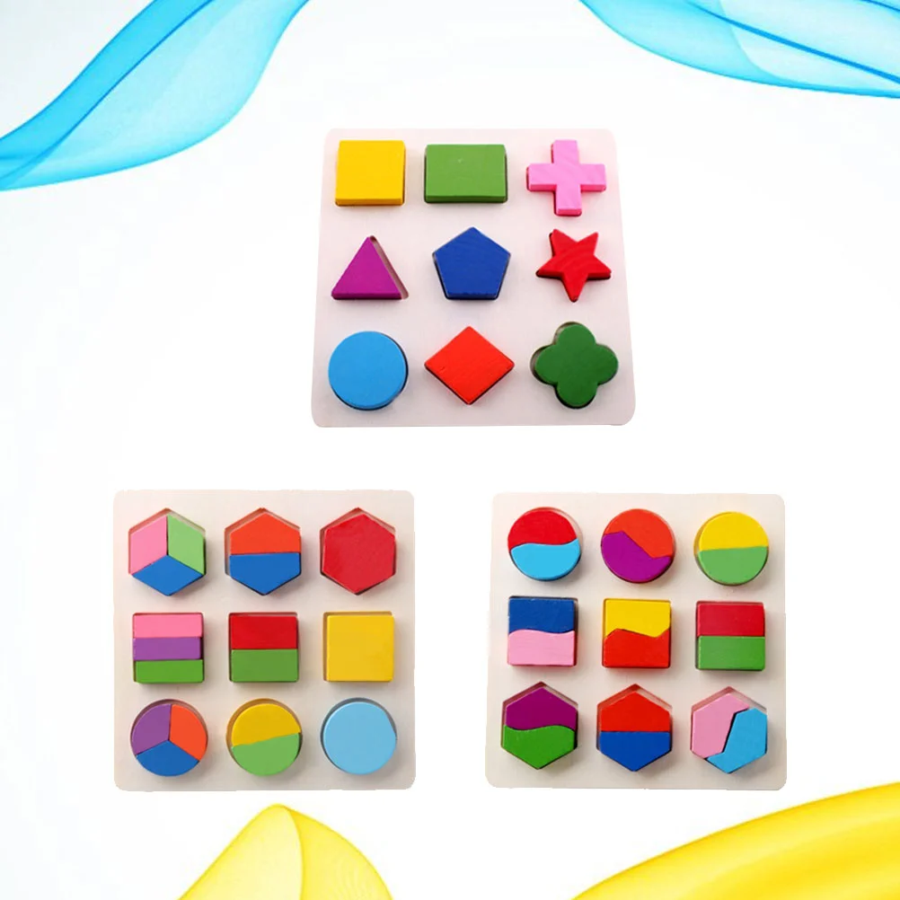 3 PCS Children's Toy Geometry Board Early Learning Optional Recognition Bamboo Jigsaw Puzzle