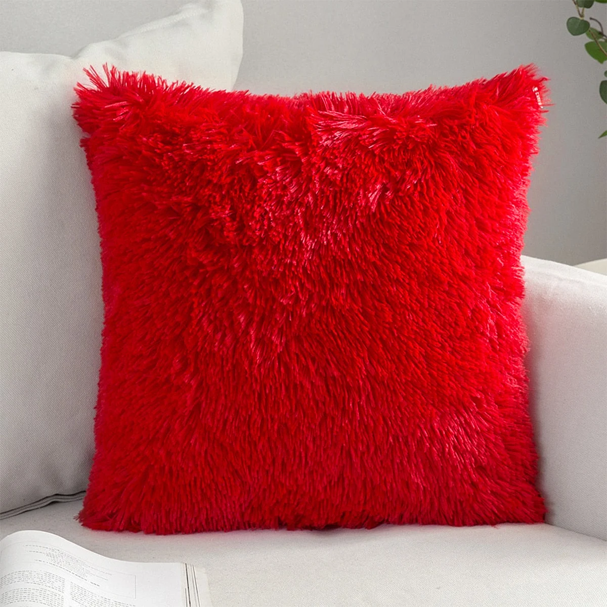 Luxury Faux Fur Throw Pillow Cover Deluxe Decorative Plush Pillow Case Cushion Cover Shell For Sofa Bedroom Car 42x43cm