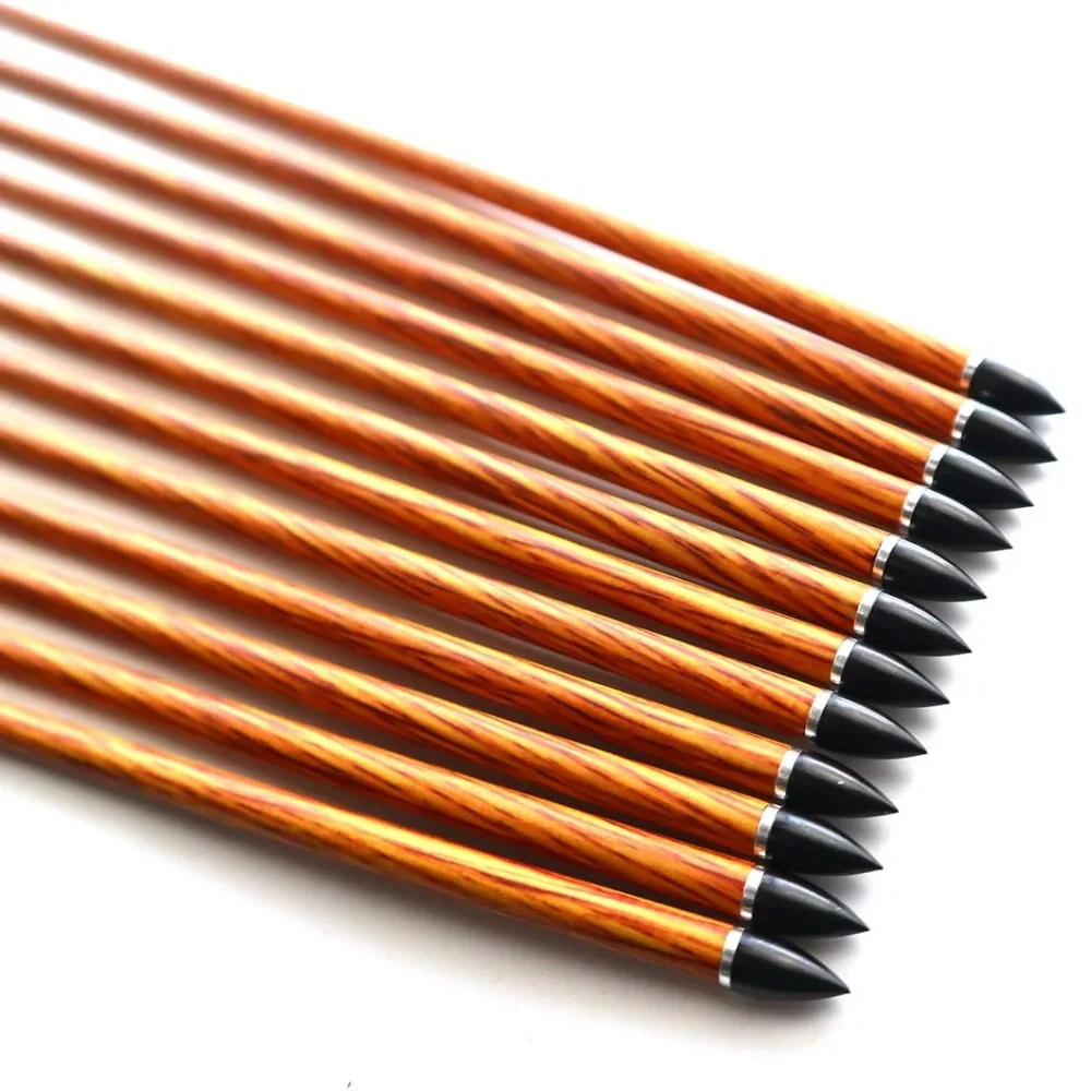 6/12 قطعة ID 6.2 مللي متر 32/33in الجلد الخشبي سهم كربون نقي Sp300 350 400 450 500 550 600 700 800 تركيا ريشة صيد السهم الخشبي #5