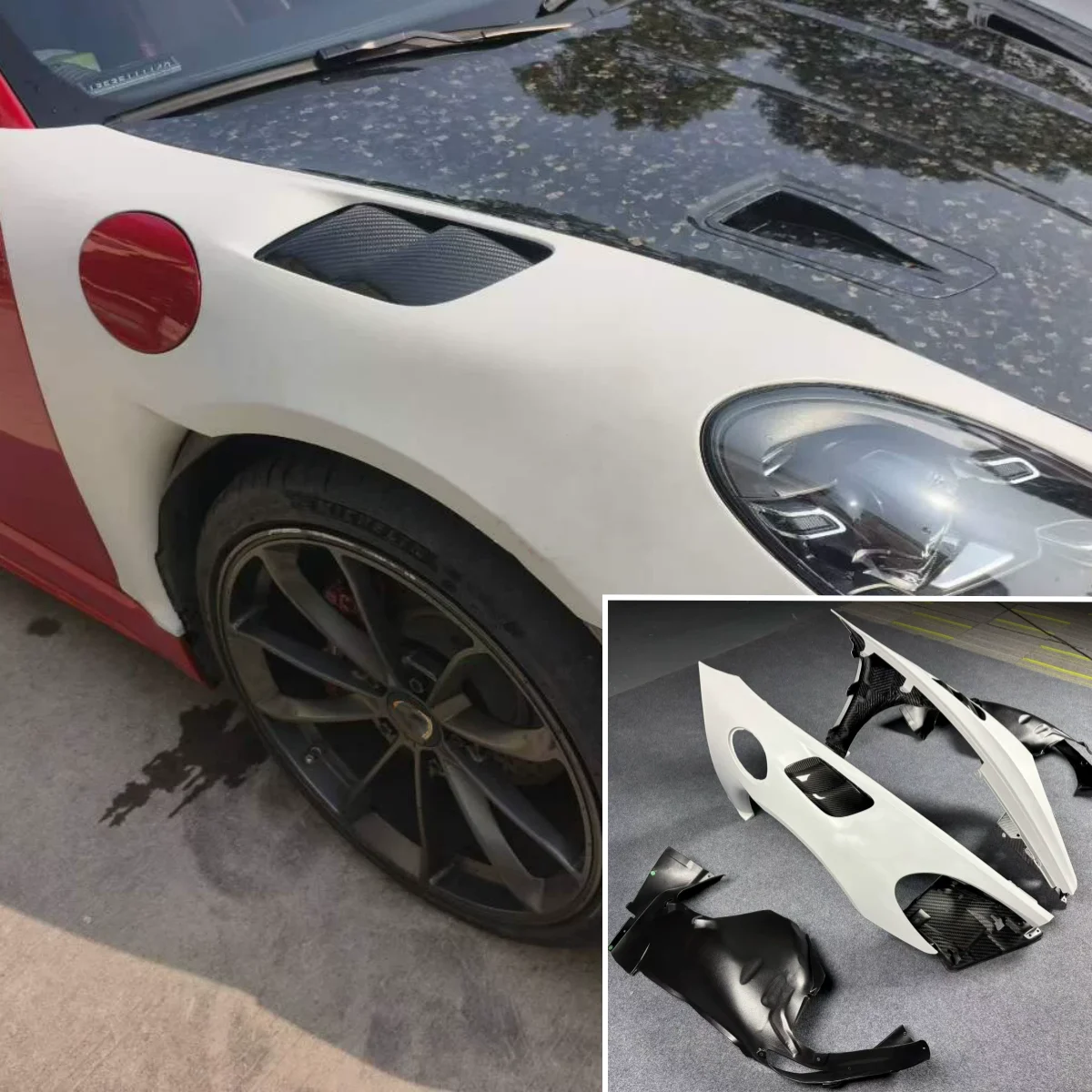 Dry Carbon Fiber Front Fender For Porsche 718 Boxster Cayman 981 982 Modified to GT4 RS Style Side vent Body Accessories