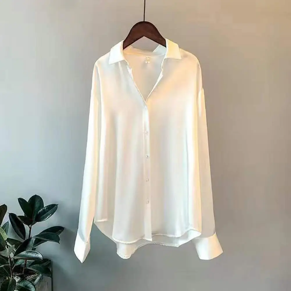 Anti-pilling Popular Vintage Long Sleeve Draped Office Shirt Lightweight Office Shirt Turn-down Collar Female Clothing