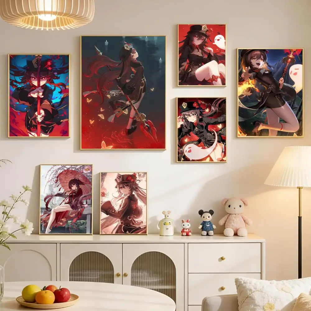 Art Classic Genshin Impact Hu Tao Poster PP Self Adhesive Aesthetic Room Decor Bedroom Dorm Gaming Room Home Decoration Gift