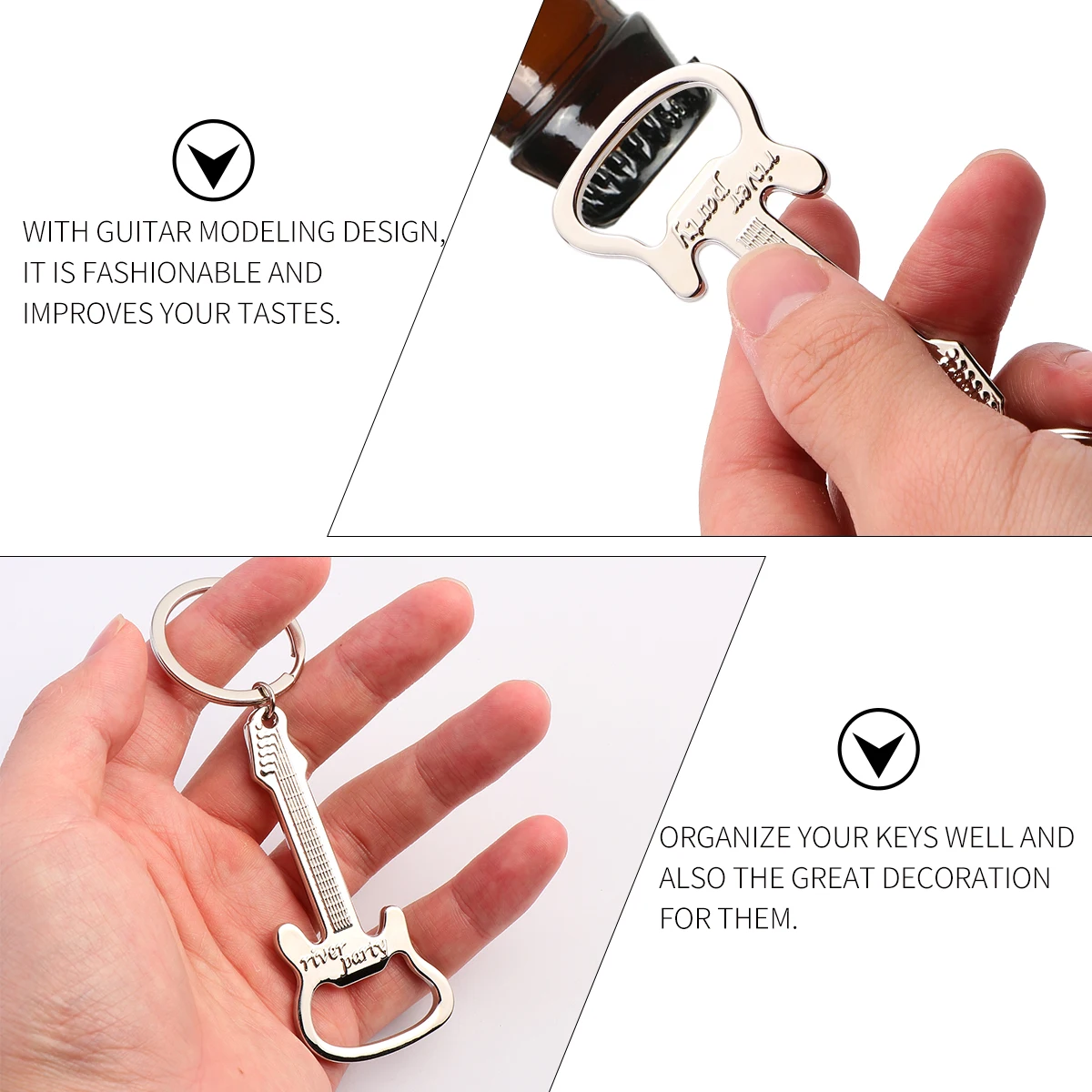 

3 Pcs Metal Bottle Opener Keychain Guitar Shaped Key Ring Creative Beer Opener Fashionable Music Decor Charm