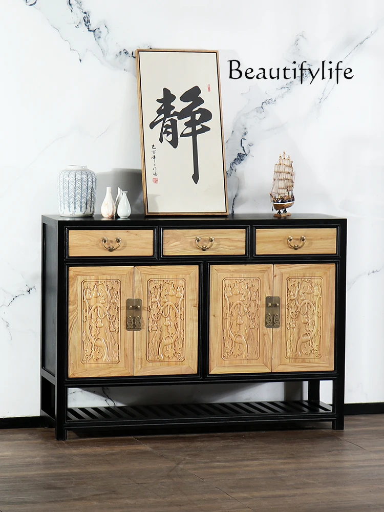 Chinese-Style Solid Wood Furniture Elm Hand-Painted Hallway Locker Antique Complete Chinese-Style Cabinet with Drawer