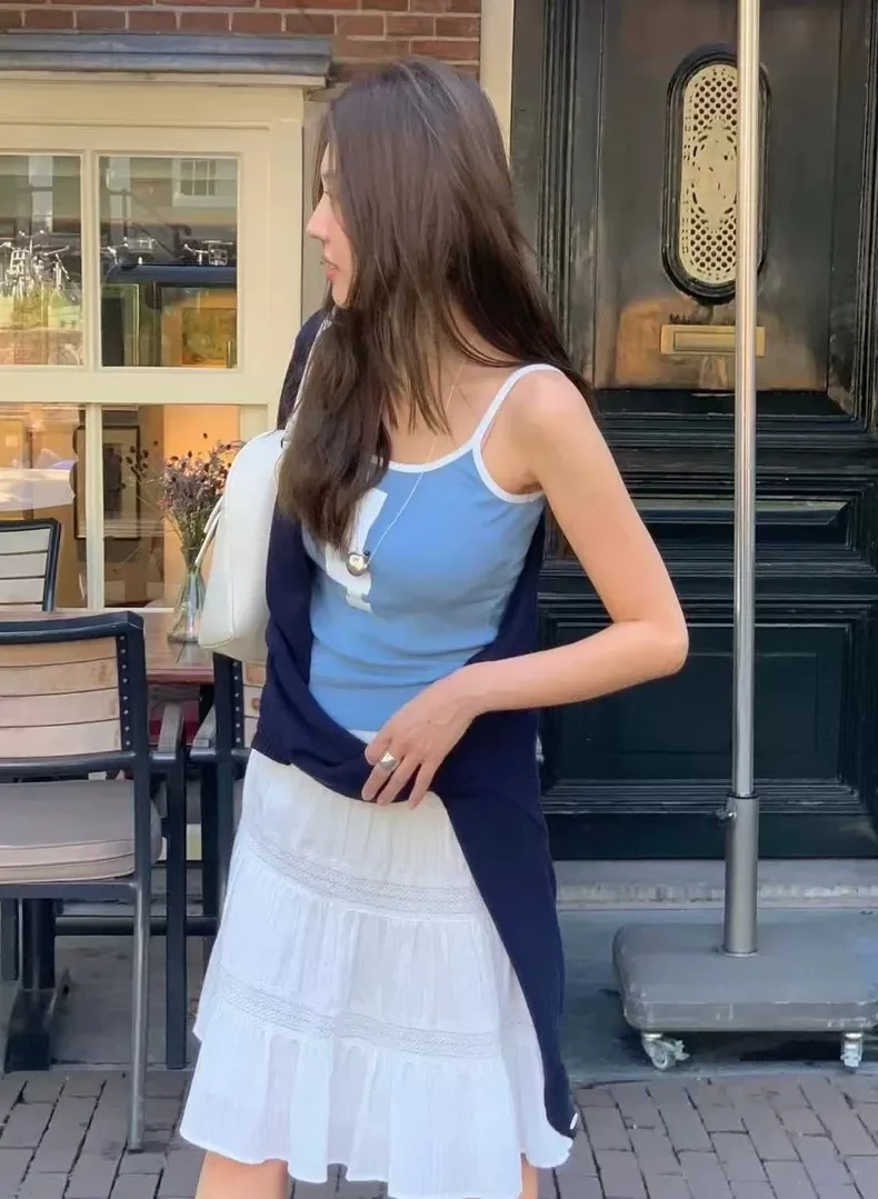 Gonna bianca elastica dimagrante f Gonna a trapezio casual in cotone a vita alta dolce Sle Donna Faion Autunno Nuovo arrivo