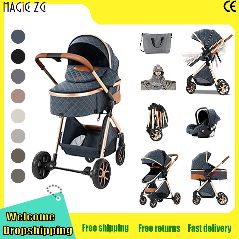 Poussette bébé légère 3-en-1, système de voyage, landau avec siège réglable, siège auto bébé, poussette pour nouveau-nés, nouvelle poussette bébé