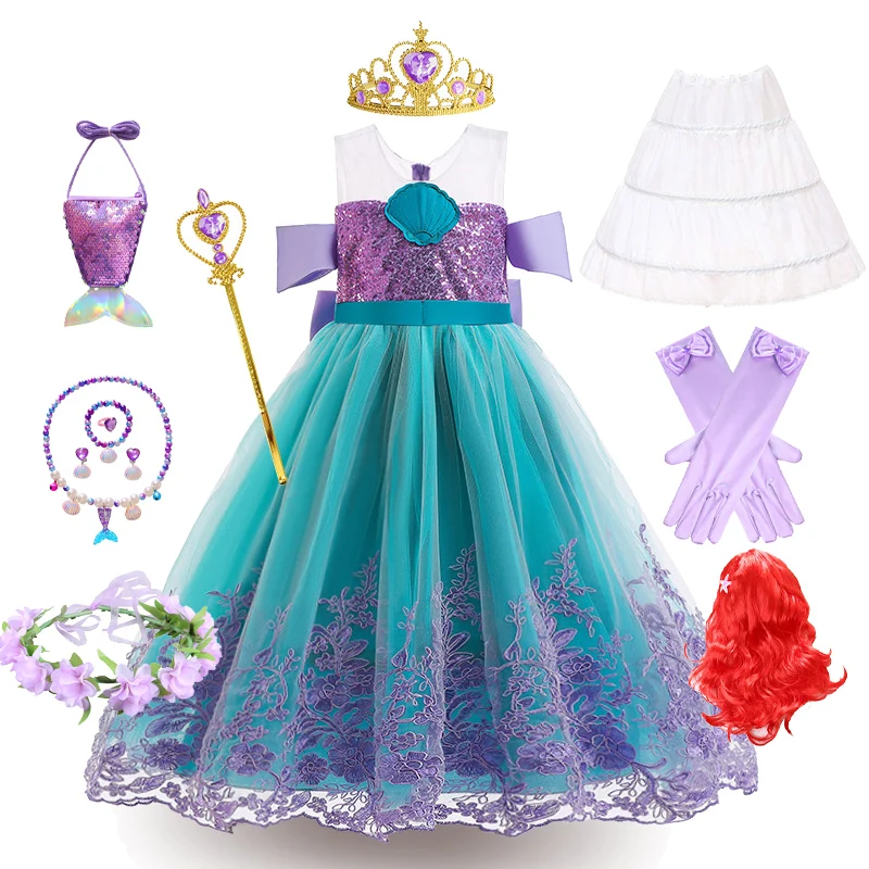 

Mermaid Ariel Cosplay Princess Costume Kids Cartoon Printed Dress Girls Halloween Children Carnival Birthday Party Clothes