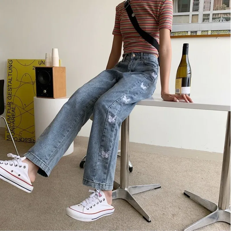 Plus Size Jeans Casual Straight Loose Wide Leg Pants Korean Fashion High Waist Vintage Denim Trousers 2023 Harajuku Streetwear