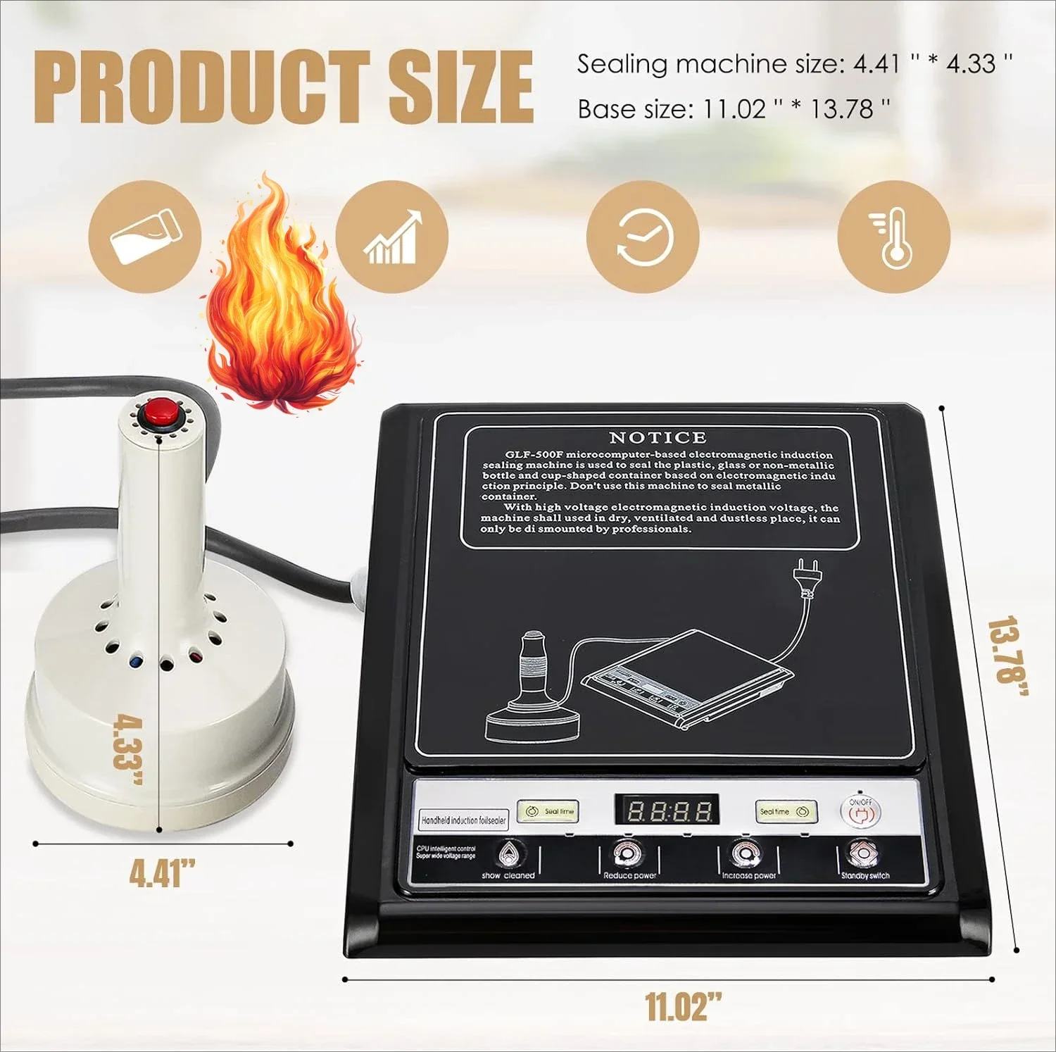 

20-100MM Induction Sealer 800W-1200W Handheld Heat Sealing Machine Electromagnetic Bottle Cap Sealer for Plastic Glass Bottle