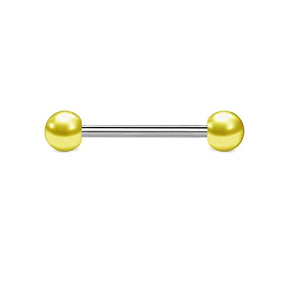 1PCS/4PCS Stainless Steel 14G Tongue Rings Barbell Glow Tongue Barbell Jewelry for Women piercing Tongue Piercing Yellow