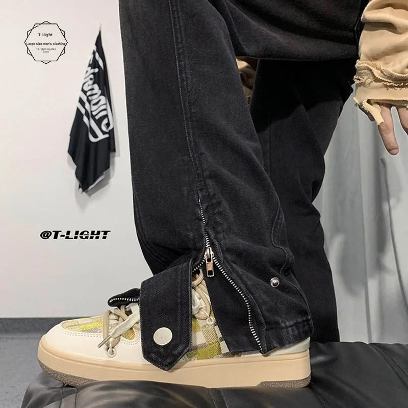 

Мужские джинсы свободного кроя, прямые, в стиле хип-хоп, модные, в уличном стиле, из денима, осенние, из смесового хлопка, длинные брюки