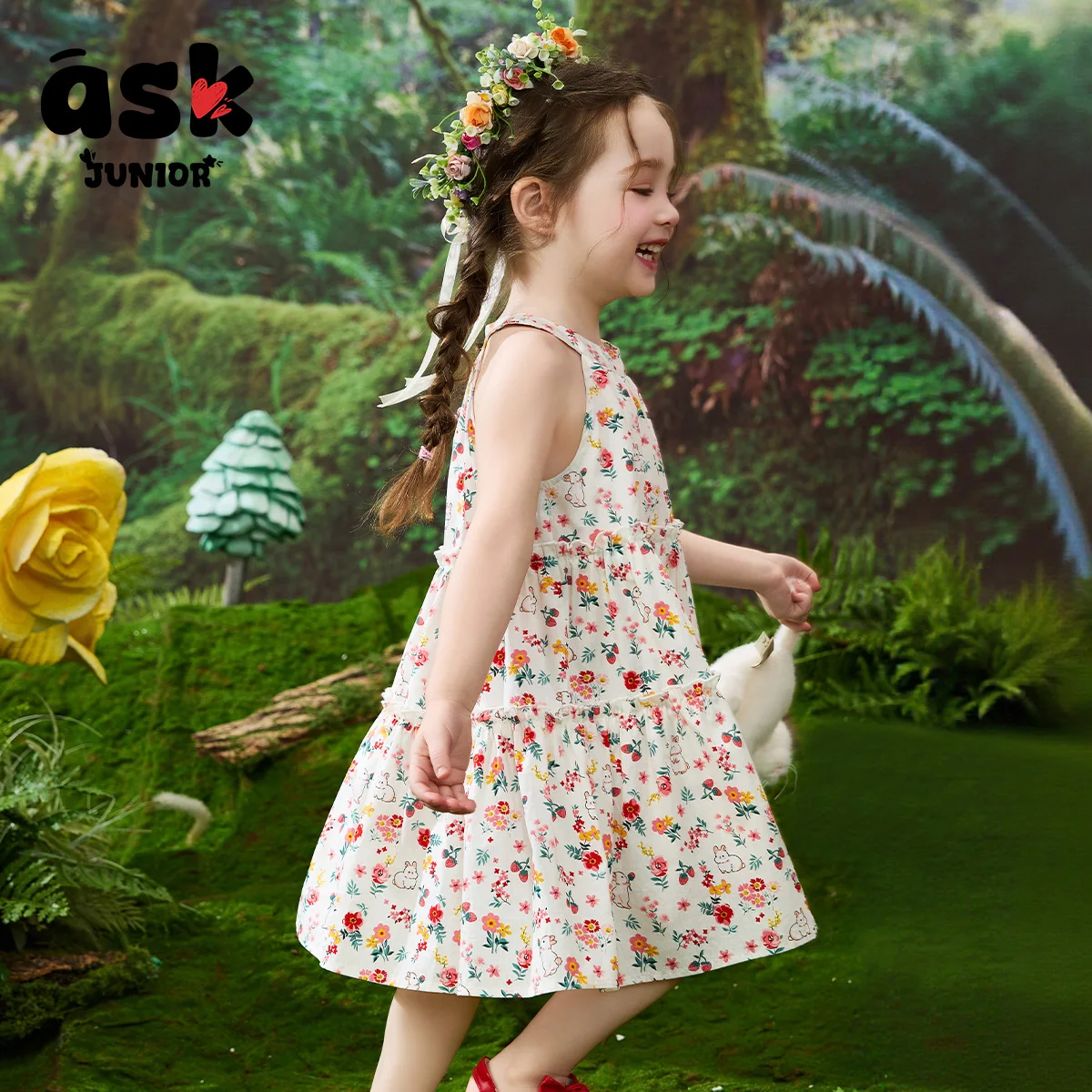 فستان بناتي صيفي صغير بدون أكمام مزين بالزهور #4