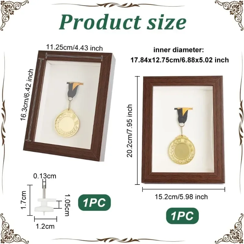 1Set Medal Display Shadow Box Coconut Brown Medal Display Case Natural Wood Photo Frames with Clear Window for Sports Medals