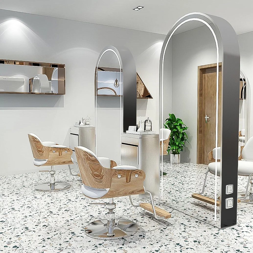 Online celebrity hair salon mirror hair salon special floor-to-ceiling mirror with lamp single-sided double-sided mirror tide