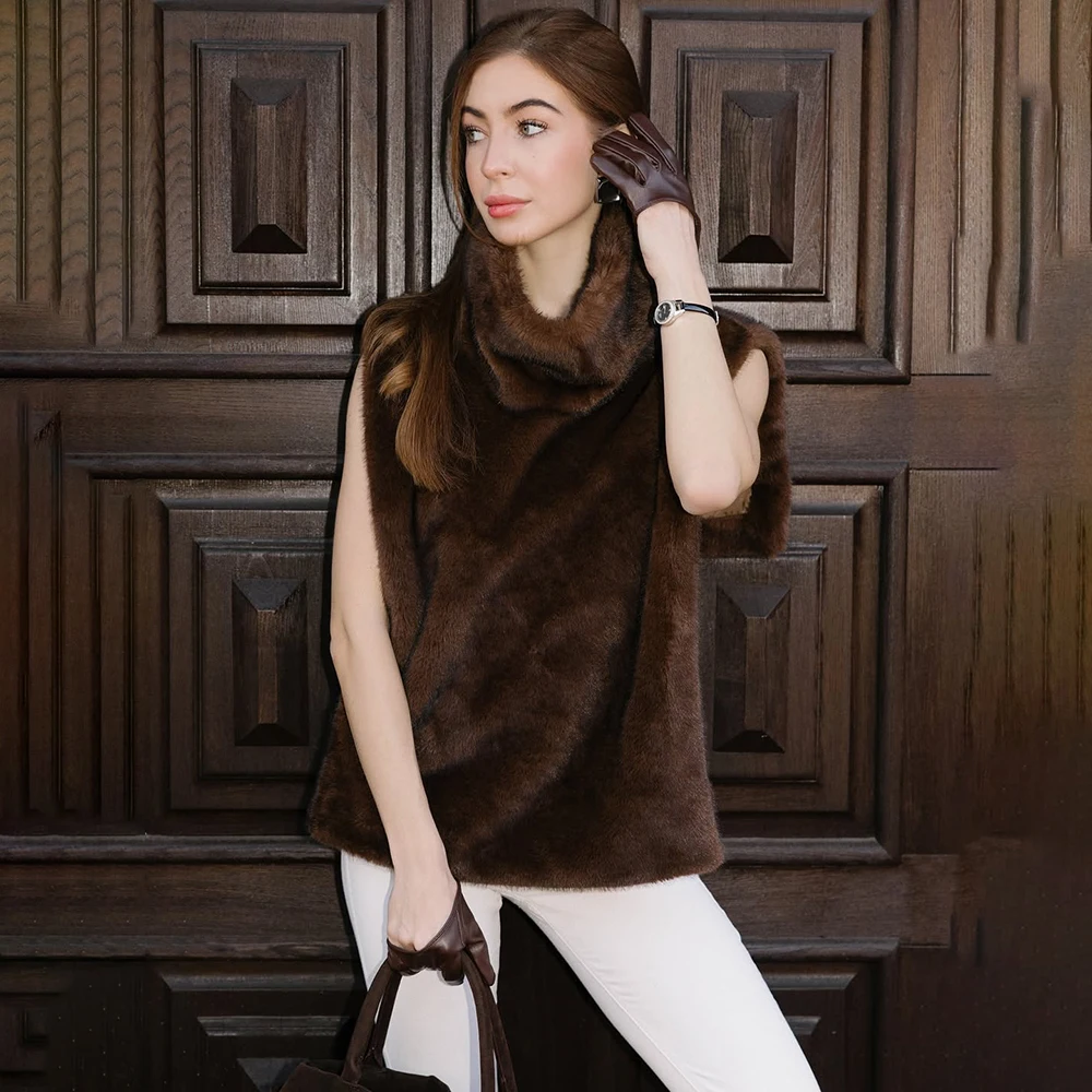 

Tuularose Women Leisure Solid Faux Fur Vest Casual Sleeveless High Collar Loose Waistcoat Lady Fashion New Chic Highstreet Vests