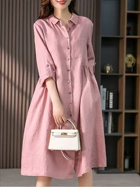 

New Dresses for Women 2025 Summer Elegant French Shirt Dress Vintage LOOSE Mini Dress Office Commuting Long Robe Formal Dresses