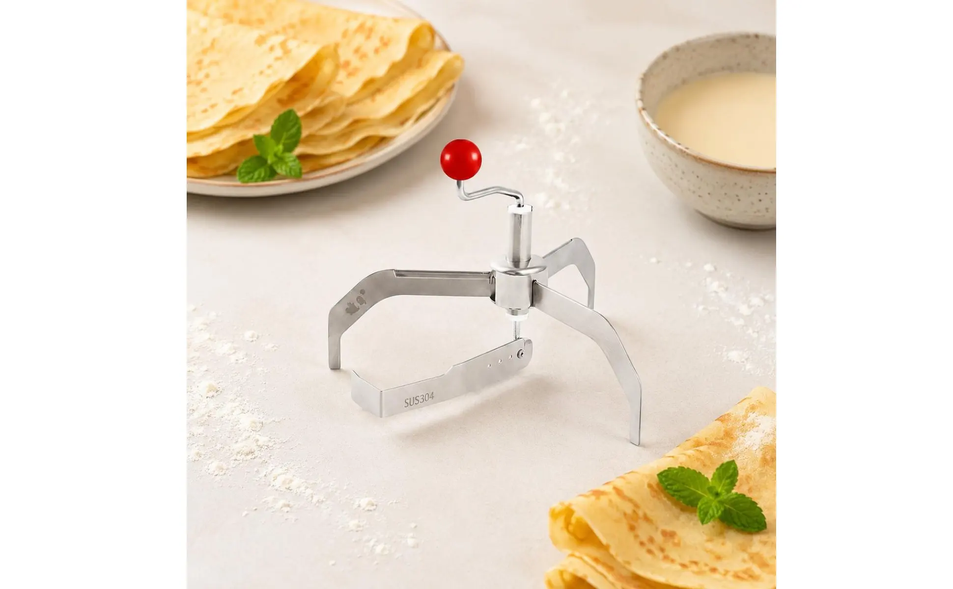 Hand Crank Crepe Tool Easy to Use Stainless Steel Crepe Spreader Manual Pancake Spreader Long-Lasting Kitchen Tool