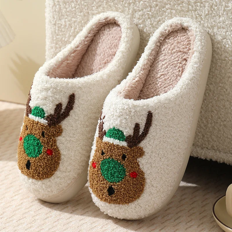 Chaussons en coton de cerf de Noël pour hommes et femmes, maison, couple, intérieur, wapiti, chaud, hiver, 600