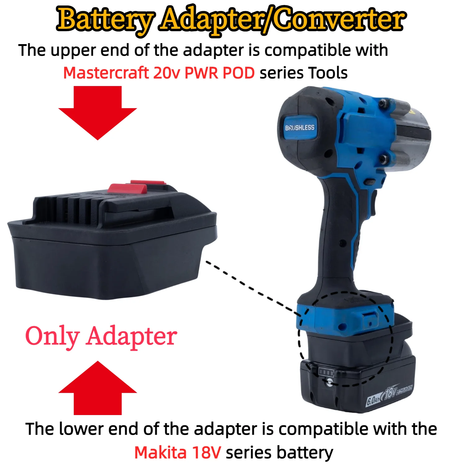 Lithium Ion Adapter/Converter for Makita 18V Li-ion Battery TO Mastercraft 20v PWR POD Cordless Tools Accessory(Only Adapter)