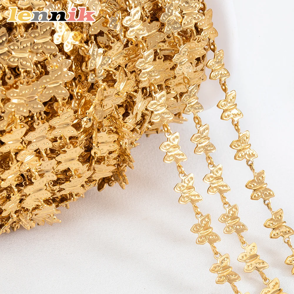 LENNIK 1M Edelstahl Gold Schmetterlingskette, vergoldete handgemachte DIY-Kette für Halskette/Armband/Pullover-Kette, Flash-Ausverkauf