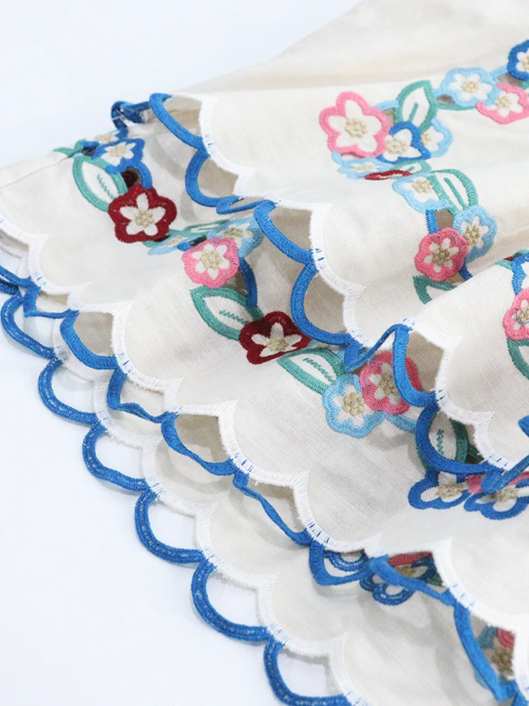 

HEIDD SE2025 Spring Summer Heavy Embroidery Flower Strap Vest And f Skirt Faionable Cotton Set for Women