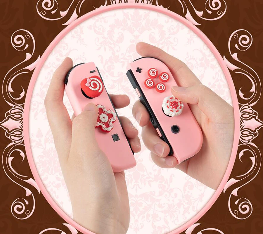 Doce framboesa silicone macio dpad botão cruz abxy chave adesivo caso de pele para interruptor oled ns joy-con polegar vara aperto tampa capa